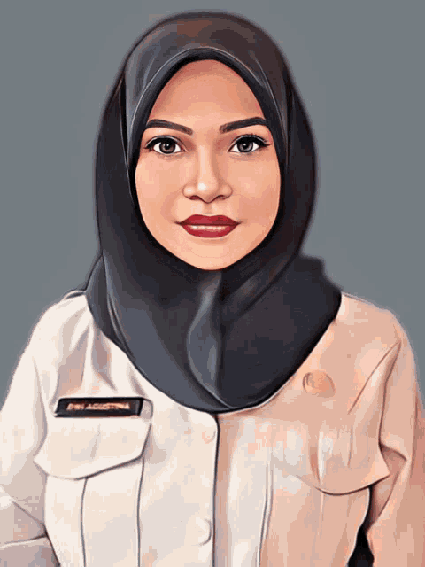 a drawing of a woman wearing a hijab and a name tag that says drs. agustina