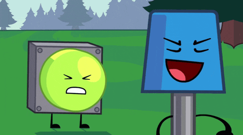 a cartoon drawing of a tennis ball and a lamp with their mouths open
