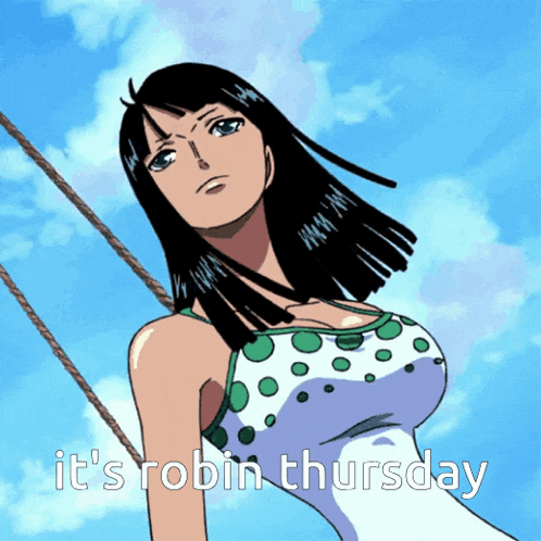 a robin thursday poster with a cartoon girl in a polka dot dress