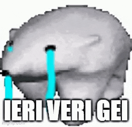 a polar bear is crying with tears coming out of its eyes and the words `` teri veri gei '' .