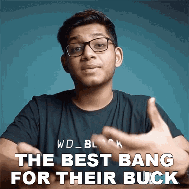 a man wearing glasses and a black shirt that says wd_black on it