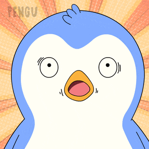 a blue and white penguin with a surprised look on his face