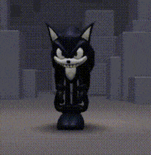 a cartoon cat is standing in a dark room with boxes behind it