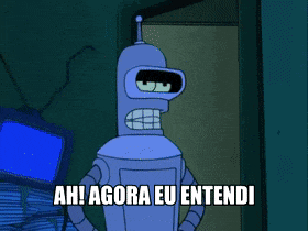a cartoon of bender from futurama says agora todas as peças se encaixaram