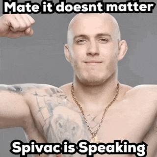 a shirtless man with a tattoo on his shoulder and the caption mate it doesnt matter spivacs speaking