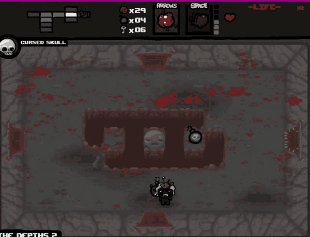 a screenshot of a video game with cursed skull on the bottom right