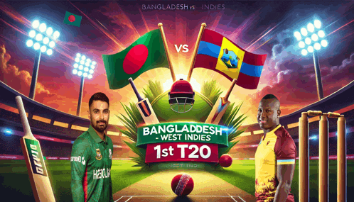 a poster for the bangladesh vs west indies 1st t20 match