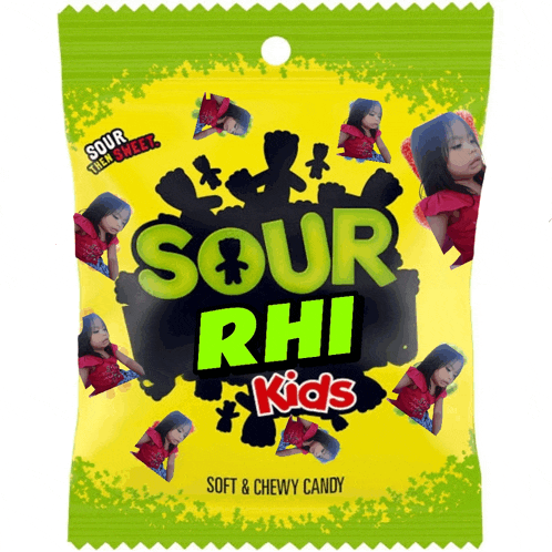 a bag of sour rhi kids candy has a picture of a little girl on it