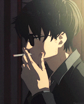 a man with glasses is smoking a cigarette in a cartoon