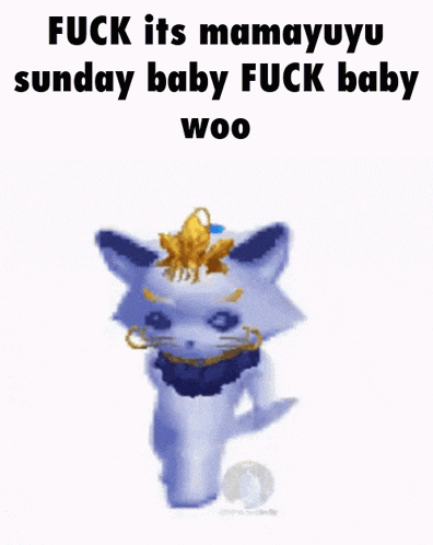 a cat with a crown on its head is standing on a white background with the words fuck its mamayuyu sunday baby fuck baby woo