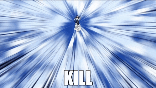 a blue and white background with the word kill in white letters