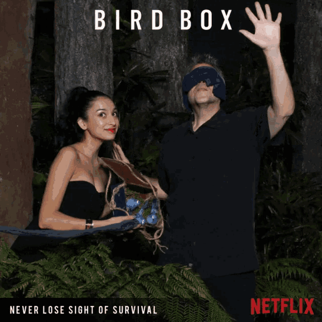 a poster for netflix 's bird box shows a man and woman