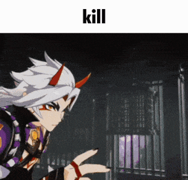 a cartoon character with horns and the word kill written above him