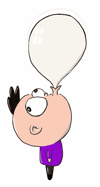 a cartoon character blowing a bubble with a purple shirt on