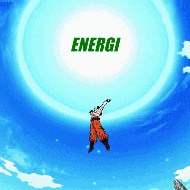 a cartoon character is flying through the air with the word energi in the background