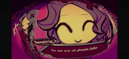 a cartoon of a girl with the name demetria on her head
