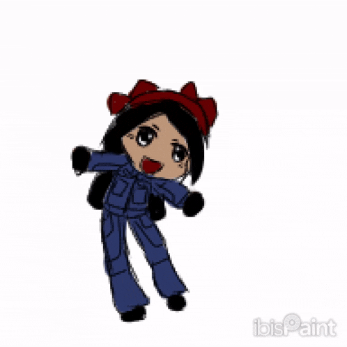 a drawing of a girl with black hair and a red hat with the word ibis paint on the bottom right