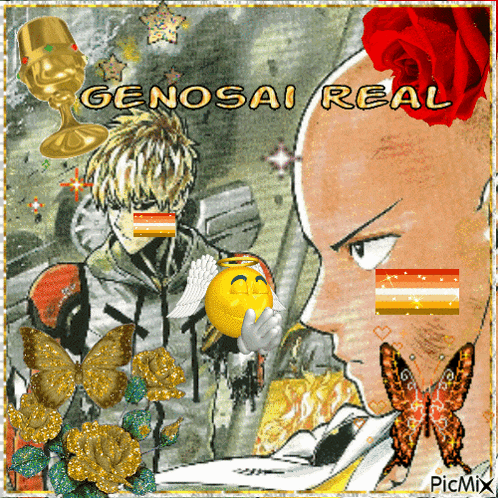 a picture of a man with the words genosai real written on it
