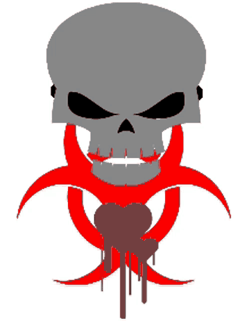 a skull with blood dripping from it and a biohazard symbol behind it