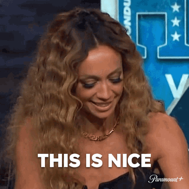 a woman says " this is nice " in front of a paramount logo