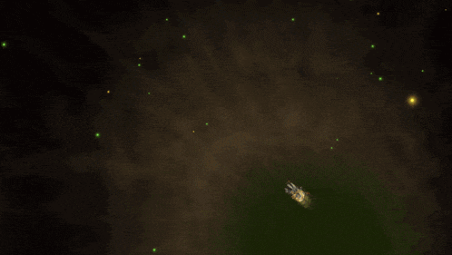 a glowing green circle in the dark with a sword in the foreground