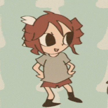 a cartoon character with red hair and a gray shirt