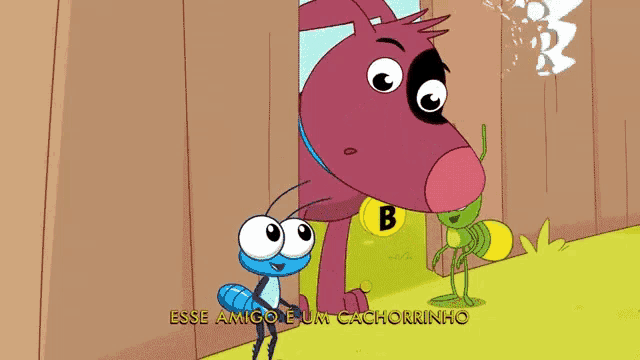 a cartoon of a dog and a bug with the words esse amigo e um cachorrinho below them