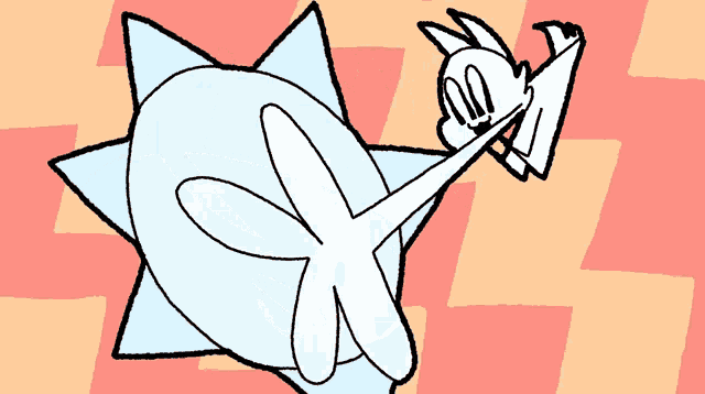 a cartoon drawing of a white rabbit with a blue star on its head