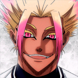 a drawing of a man with pink hair and pink eyes