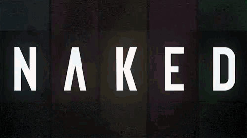 the word naked is displayed on a rainbow background