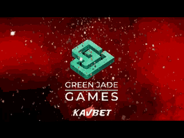 a green jade games logo on a red background with gold confetti