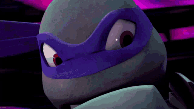 a close up of a cartoon character 's face with a purple background