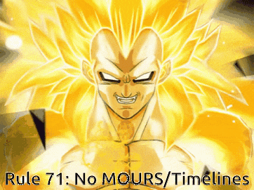 a picture of a man with the words rule 71 no mours / timelines on it