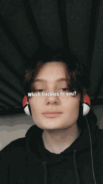 a close up of a person 's face with the words " which freckles fit you "