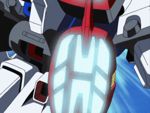 a cartoon drawing of a red and white robot with the letter h visible