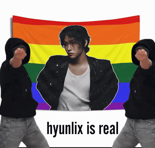 a rainbow flag with a picture of hyunlix is real