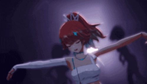 a girl with red hair is wearing a white dress and gloves