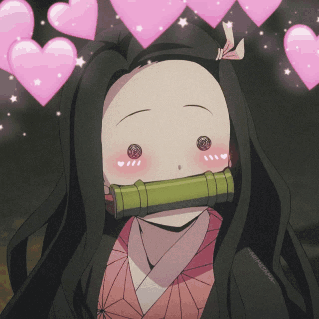 a picture of a girl with hearts surrounding her and the name miyazaki at the bottom