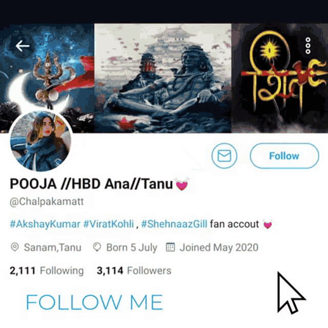 a screenshot of a pooja / hbd ana / tanu twitter page