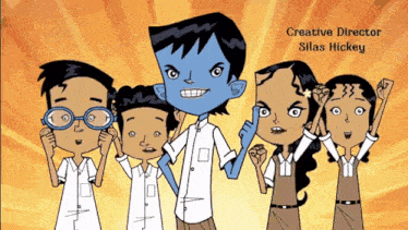 a group of children are standing next to each other with the creative director silas hickey