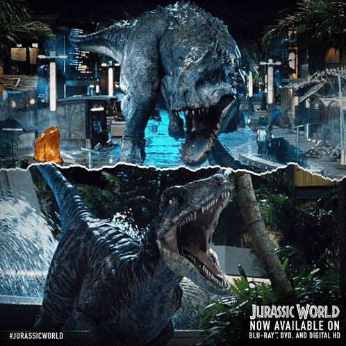an ad for jurassic world shows two dinosaurs