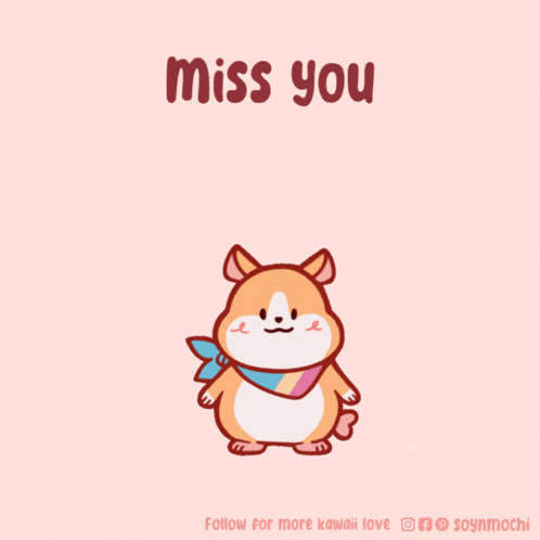a cartoon of a dog with the words " miss you " written above it