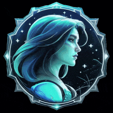 a painting of a woman with blue hair