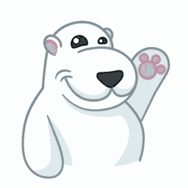 a cartoon drawing of a polar bear waving his paw