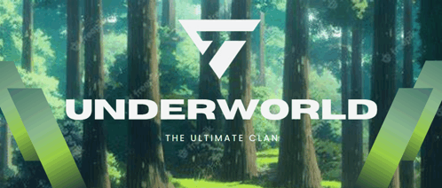 a logo for underworld the ultimate clan with a forest in the background