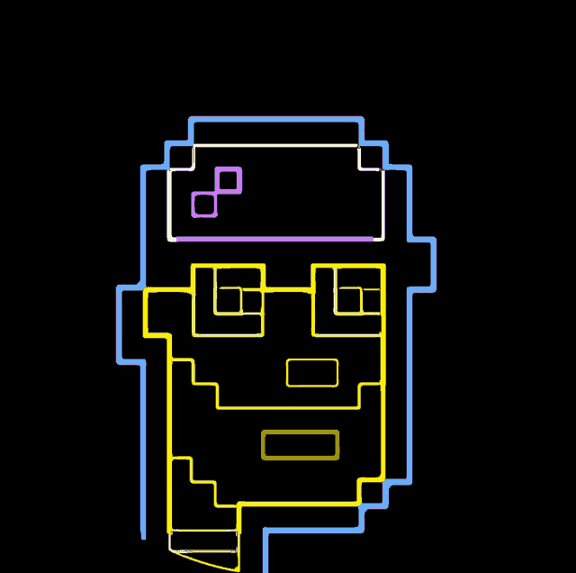 a pixel art drawing of a face with a purple square on the top
