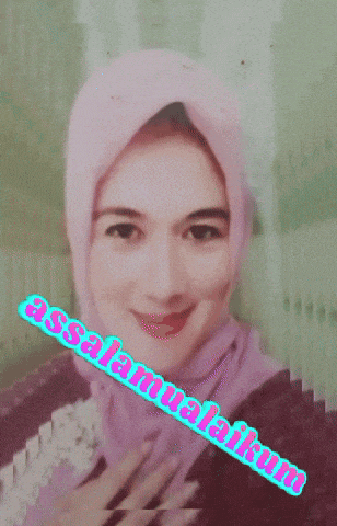 a woman wearing a pink hijab is smiling with the words assalamualaikum behind her