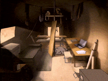 an illustration of a room with a laptop on a table