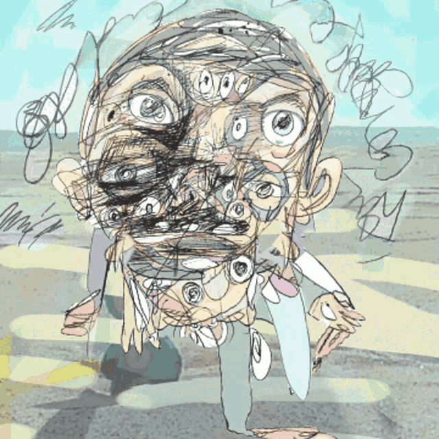 a drawing of a man 's face with the word baby written on it