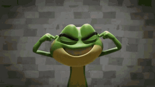 a frog is flexing his muscles in a cartoon scene